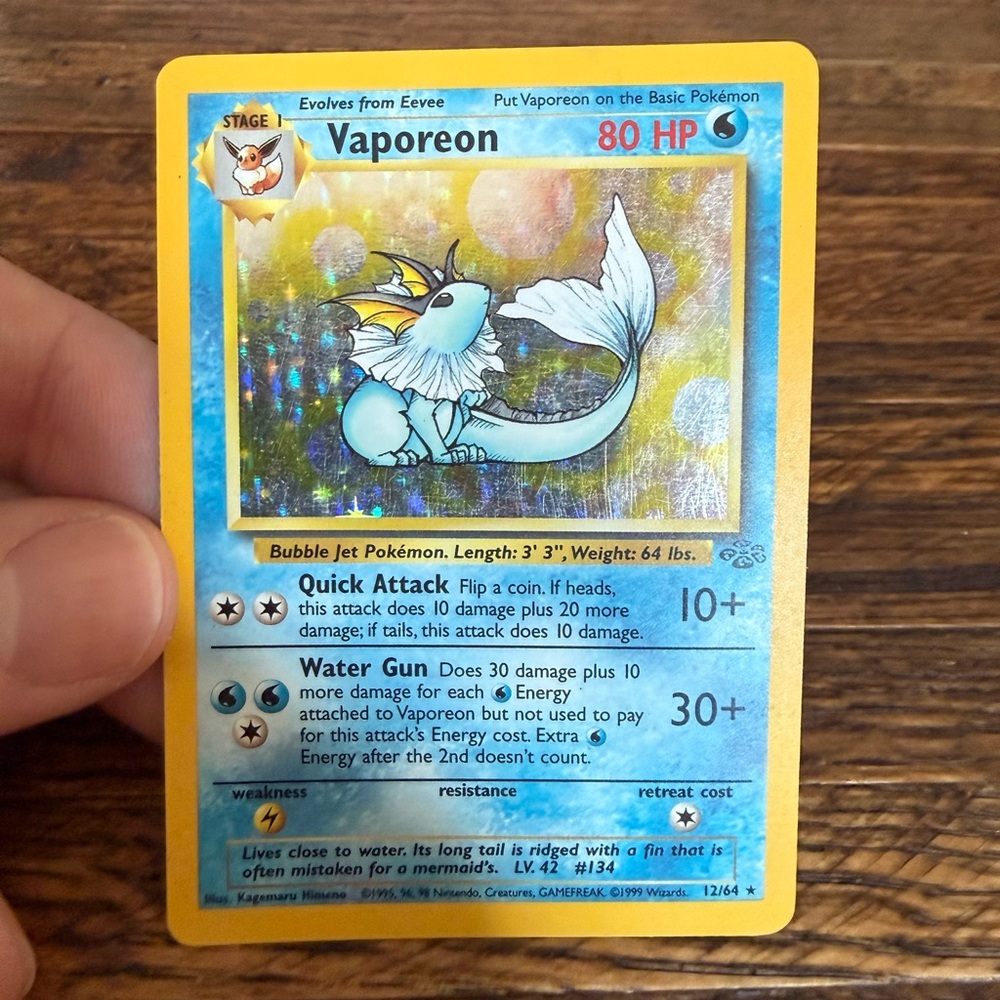 Pokemon Vaporeon Holographic Card - Blue, Yellow